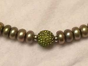 Green Pearl Strand Necklace, 18" length, Sterling Silver 925 - Picture 1 of 6