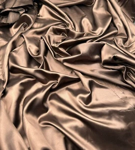 1 Meter Brown Plain Soft Shiny Budget Satin Costume Craft Dress Fabric 58” Wide - Picture 1 of 6