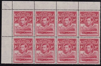 Basutoland 1938 1d Scarlet SG19a 'Tower Flaw' in a V.F MNH Corner Block of 8 - Image 1 of 4