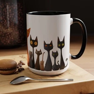 Colorful Cat Mug - Cute Cartoon Cats Coffee Cup, Gift for Cat Lovers - Picture 1 of 11