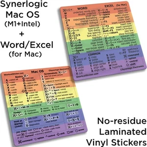 SYNERLOGIC Mac OS (M+Intel) + Word/Excel Shortcuts No-Residue Vinyl Stickers - Picture 1 of 29