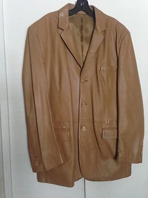 NICOLE FARHI MENS THREE-BUTTON FRONT BUTTER SOFT LEATHER JACKET SIZE XL - Image 1 of 4