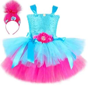 3 Layers Trolls Costume for Girls Birthday Halloween Dresses for Kids Magic Elf - Picture 1 of 6