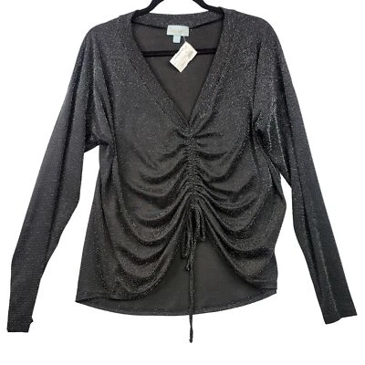 Suéter Veronica M Cuello en V Frontal Ceñido con Brillo Metálico Negro XL  Foto 1 de 4