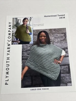Plymouth Yarn Company Cabled Edge Poncho Knit Knitting Pattern 2838  - Image 1 of 4