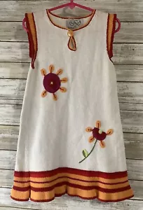 Vintage Zackali-4-Kinder 3/4 3T 4T Blumenmusterkleid Handgestrickt Pullover Sommer handgefertigt b374 - Bild 1 von 3