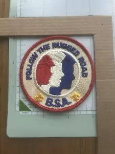 Triplet Silhouette Follow The Rugged Road - BSA Scout Patch - Vintage 1960s - Picture 1 of 2