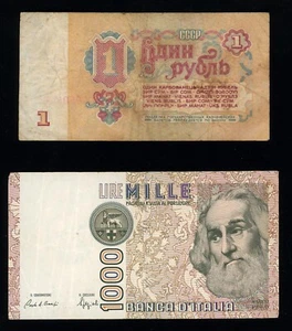 Banknote 1 Rubel CCCP 1961 1000 Lire Mille 1982 *** - Bild 1 von 2