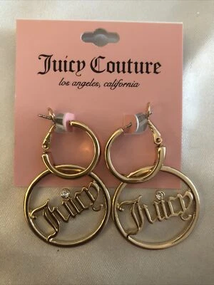 Juicy Couture Gold Tone Door Knocker Hoop Earrings With Juicy Logo NWT - Image 1 of 4
