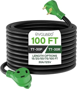 Cable de extensión de alimentación RVGUARD 30 amperios 100 ft RV fácil mango enchufable TT-30P toTT-30R - Imagen 1 de 6
