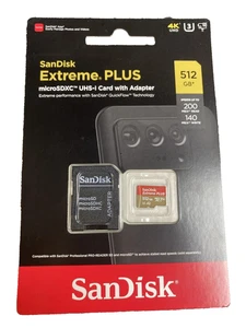 NEW SanDisk Extreme PLUS 512GB microSDXC UHS-I Memory Card SDSQXBD-512G-AN6MA - Picture 1 of 7