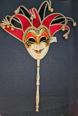 Venetian Masquerade Mask on a Stick Made in Venice Italy Maschera del Galeone - Image 1 of 4