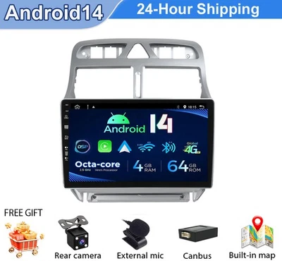 9'' 64GB Carplay For Peugeot 307 307CC SW 2002-13 Android 14 Car Stereo GPS WIFI - Image 1 of 4
