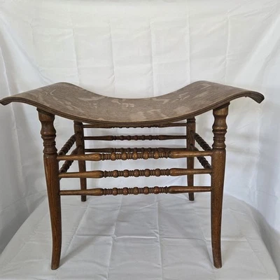 Antique Curved Bench Crocker Chair Bent Oak Egyptian Revival Style Stool Curved - Image 1 of 4