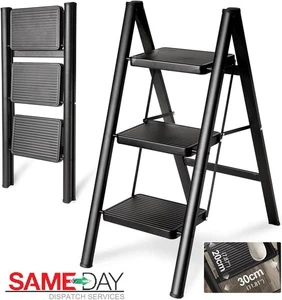 Portable 3 Step Ladder Lightweight Folding Step Stool Anti Slip Tread Heavy Duty - Picture 1 of 20