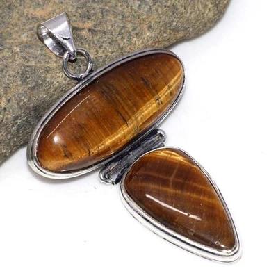Colgante de piedras preciosas enchapadas en plata 925 ojo de tigre 2,3" joyería estética GW Foto 1 de 3
