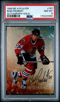 1998 Be A Player Bob Probert Auto Gold PSA 8 Pop 1 - Image 1 of 2