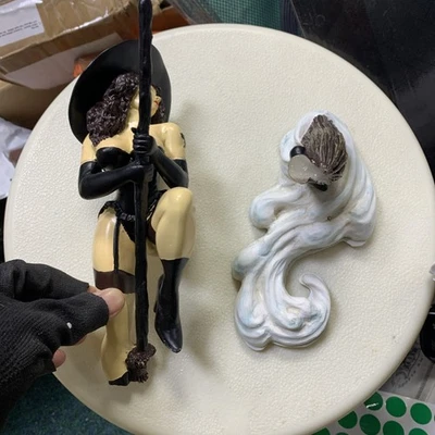 Design Toscano Tattooed Large Witch Reding Broom Statue **BROKEN LEG** - Image 1 of 4