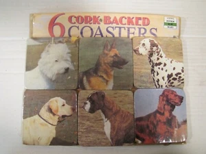 Vintage Pack of 6 Cork Back Coasters - Dog Theme Design New In Packaging - Picture 1 of 3