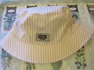 Jean Paul Gaultier Cream and Crimson Striped Bucket Hat. - Picture 1 of 6