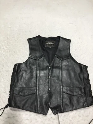 Unik Leather Apparel Vest Mens 46 Black Buttons Sleeveless Pockets - Image 1 of 4