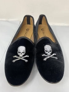 Del Toro Women’s black velvet skull Bones loafers Size 8 Made In Italy - Picture 1 of 10