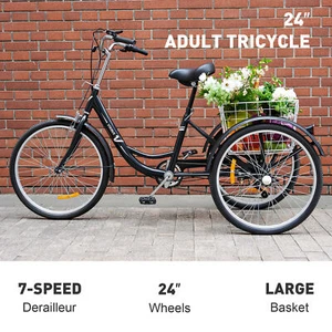 Viribus 24" Adult Tricycle 7 Speed Trike 3-Wheel Cruiser Bike w/ Cargo Basket - Picture 1 of 12