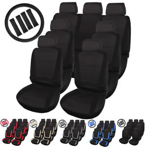 Full Set Universal Car Seat Covers Front Rear Row Cushion Steering Wheel Cover