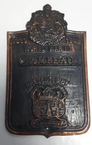 1939-1945 WII CAST LEAD PLAQUE PRESENTED BY PENATANGUISHENE ONT. TO O. AMBEAU - Picture 1 of 7
