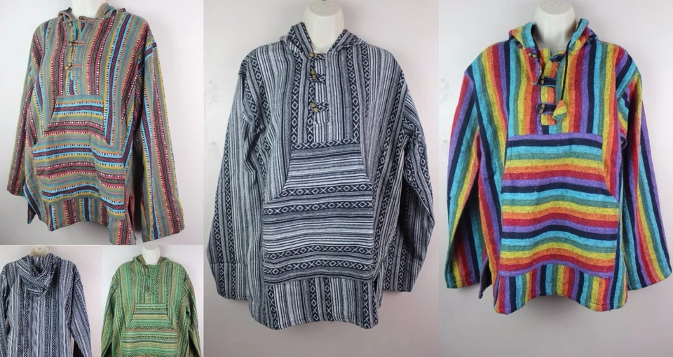Ручной работы хлопок Baja Gheri Gringo толстовка с капюшоном Mantas рубашка Kurta фестиваль Serape HJ1 - Изображение 1 из 1