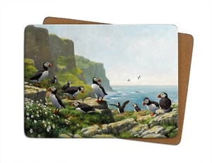 Puffins Roosting Table Mat | Julian Friers, Wildlife, Placemat, Cork-backed - Picture 1 of 1