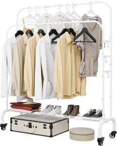 Garment Rack with Wheels Clothing Rack for Hanging Clothes Multi-Functional Bedr - Picture 1 of 6