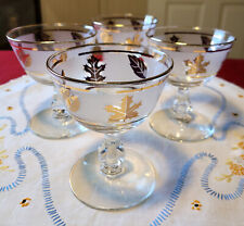🍁 4 Libbey *GOLDEN FOLIAGE* Frosted CHAMPAGNE / TALL SHERBET Glasses 1953-1978