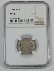 1914-D Buffalo Nickel certificado NGC VG 8 5c - Imagen 1 de 4