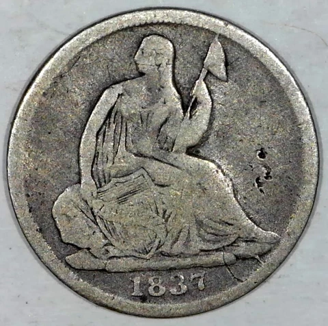 1837 Seated Liberty Half Dime No Stars VG Nice Coin #X201 Cover