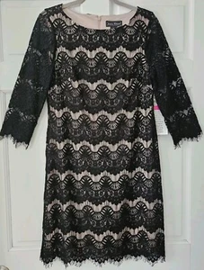 Women's NWT Jessica Howard Sheath Scalloped Black Lace Overlay Dress Sz. 6 - Picture 1 of 8
