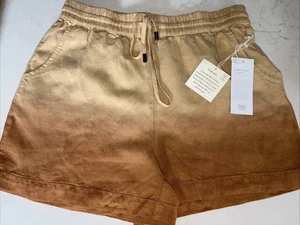 C&C Women's L Brown Dip Dyed Linen Blend Shorts Pockets Pull On Elastic Waist - Picture 1 of 6