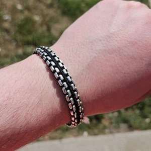 David Yurman Men's 925 Sterling Silver Woven Box Chain Bracelet 10mm 8 Inches - Picture 1 of 11