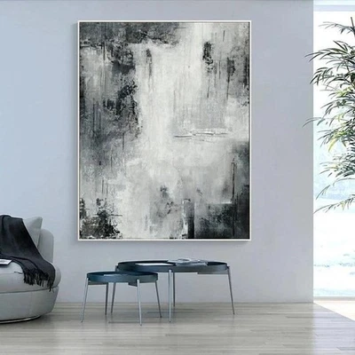 Abstract Painting Black White Modern Landscape Handmade Painting Wall Painting F - image 1 of 4