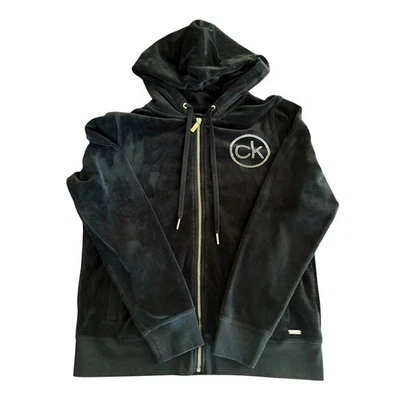 Calvin Klein Zip up Hoodie, Velour, Black and Gold Accents, Zip Up, Size M, Logo - Image 1 of 4