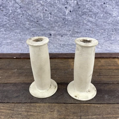 复古 BMX 车把握把一对白色罗纹 70 年代 80 年代自行车蘑菇风格 — 第 1/4 张图片