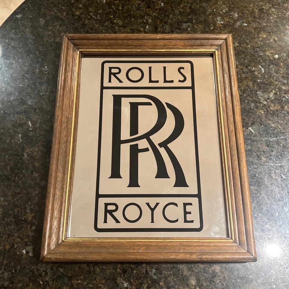 Vintage Rolls-Royce Logotipo Espelho Anúncio em Moldura de Madeira 11x14 - Imagem 1 de 4