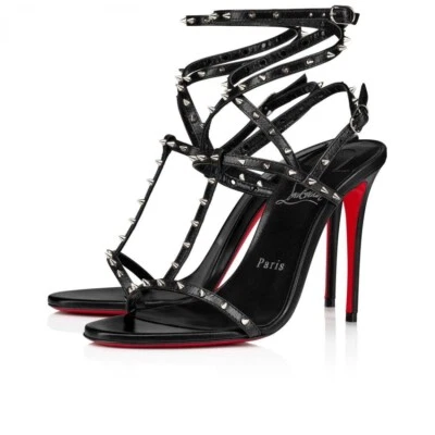 Christian Louboutin Bombina Spikes 100 Black Ankle Strappy Sandal Heel Pump 36 - Image 1 of 4