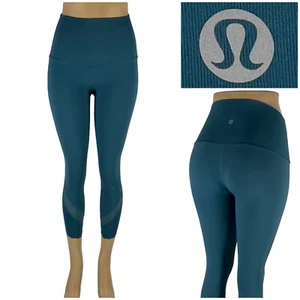 Lululemon Womens 4 Wunder Under Crop 23" Scallop Hem Mesh Leggings Green - Picture 1 of 12