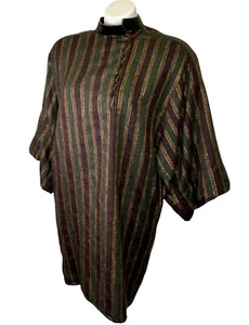 Valentino Boutique Dress Tunic 8 Wool Green Gold Striped Velvet Collar Italy VTG - Picture 1 of 9