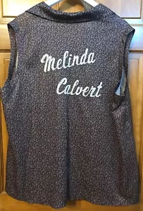 Vtg 80’s Bowling Shirt Plus Sz Brown Floral Sleeveless Name: MMC Melinda Calvert - Picture 1 of 8