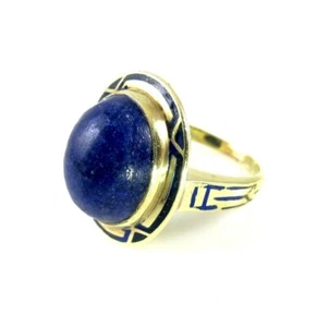 Art Deco Egyptian Revival 14K Lapis Lazuli Enamel Ring - Picture 1 of 11
