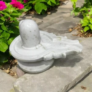 12" White Marble Shivling Statue Hindu God Shiva Lingam Sculpture for Puja Decor - Picture 1 of 8