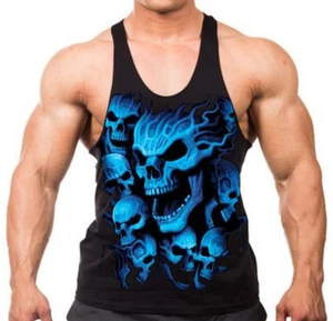 Herren blau Totenkopf Stringer Bodybuilding Muskel Training Gym Biker Tank Top T-Shirt - Bild 1 von 3