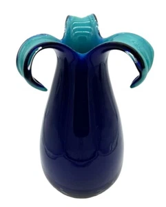 Vaso Alien Pod Art vetro blu con custodia vetro soffiato a mano stile Essie Zareh alto 7,5" - Foto 1 di 5